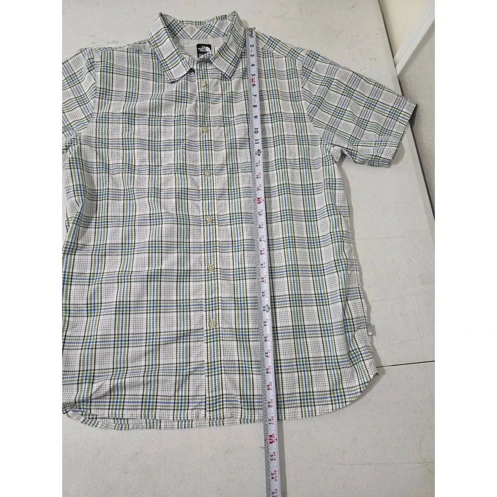 North Face Shirt Mens L Plaid Short Sleeve Button Up Green Blue Outdoor